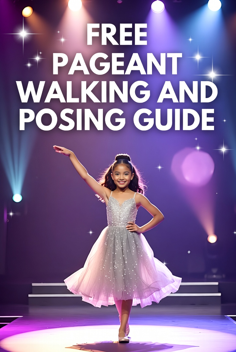 Confident young contestant walking and posing on stage